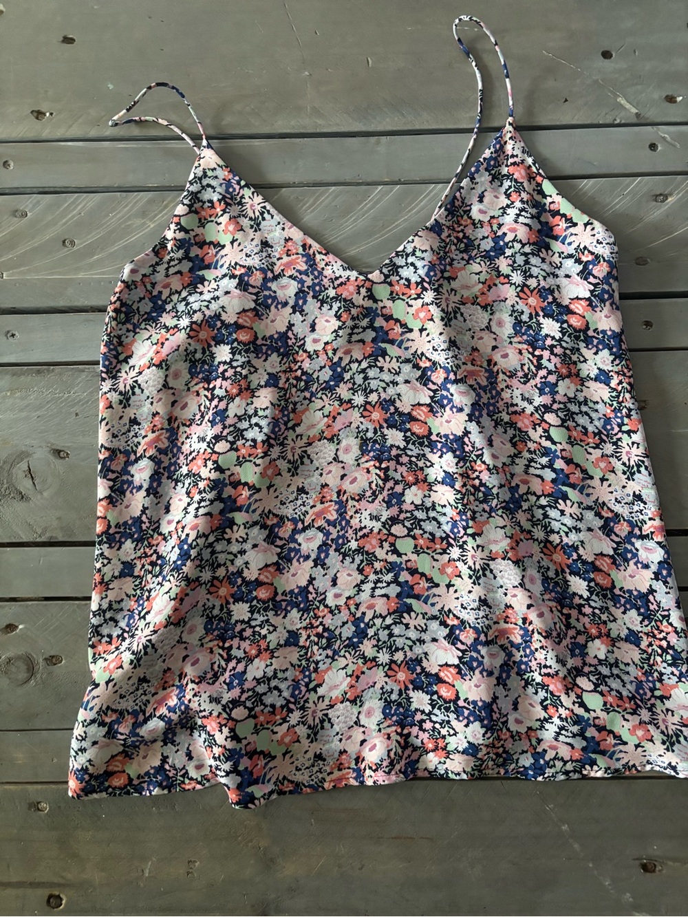 LOFT Floral V-Neck Spaghetti Strap Cami - Pink & Navy & Cream